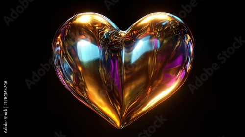 Iridescent Metallic Heart Shape Abstract Art