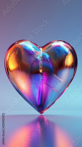 Iridescent Glass Heart Reflecting Light