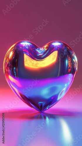 A vibrant iridescent glass heart reflects light beautifully