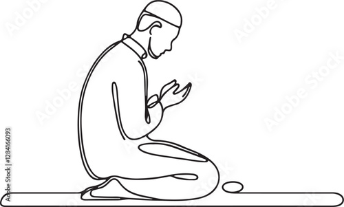 Unique Line Drawing of a Muslim Performing Salah