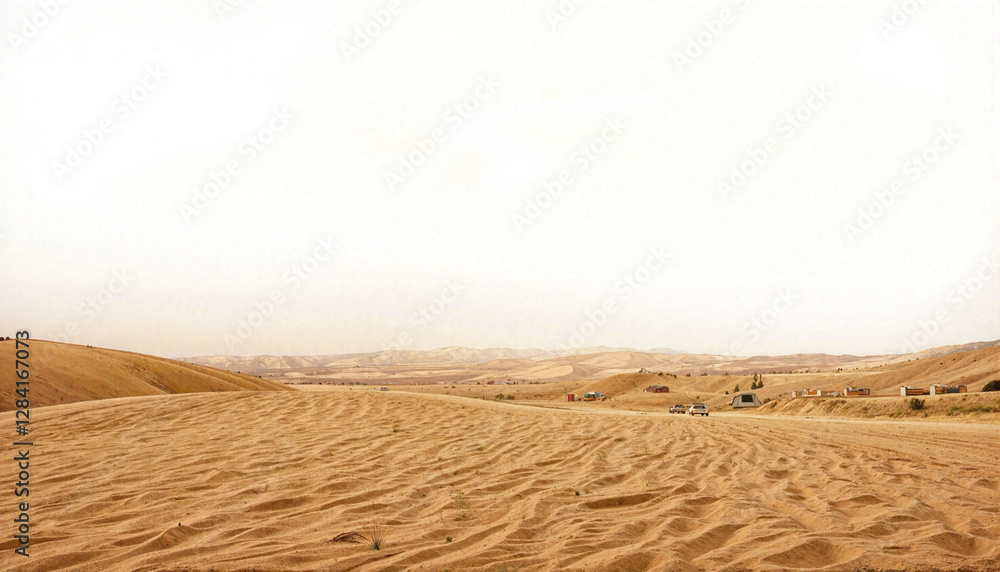 Naklejka premium Desert landscape with sand dunes and distant hills