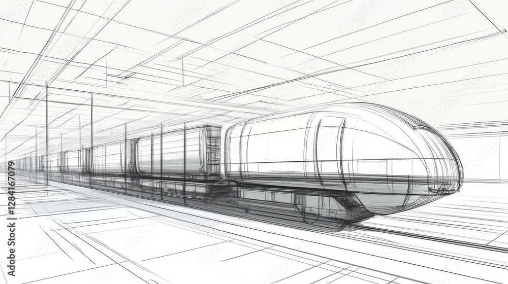 Abstract Train Illustration with Geometric Wireframe Network and Minimalist Design Abstract Train Illustration with Geometric Wireframe Network and Minimalist Design