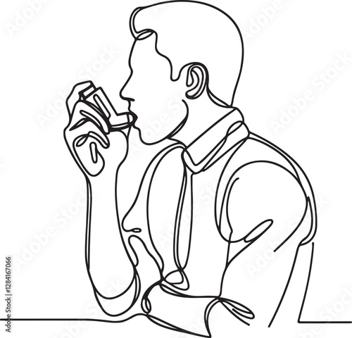 Line Drawing of Asthma Patient Using Inhaler