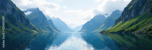 Majestic peaks and serene waters of a Norwegian fjord, mountains, water, reflection