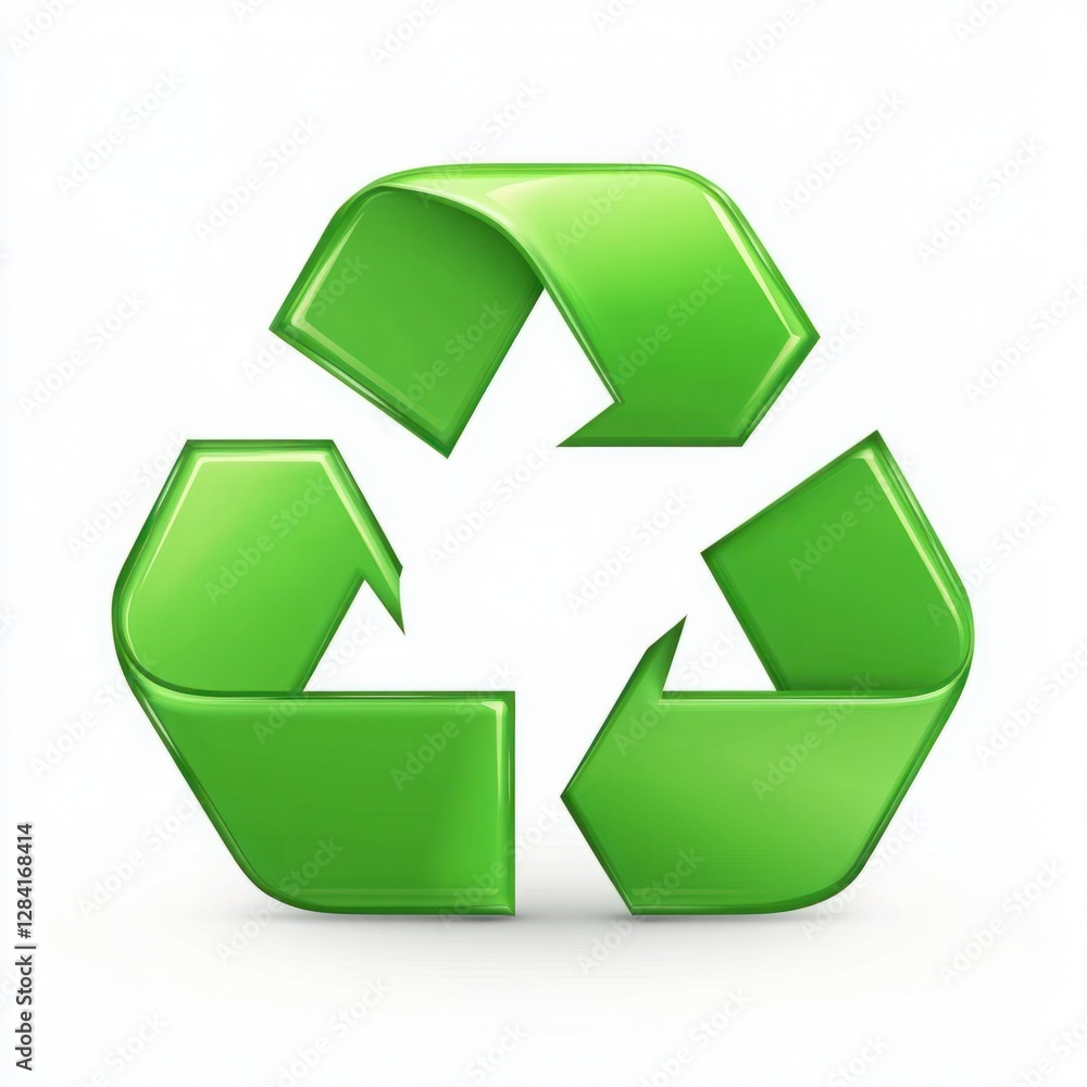 Obraz premium Green recycling symbol with three arrows representing sustainability, eco-friendly practices, and environmental responsibility in modern design for promoting recycling awareness.