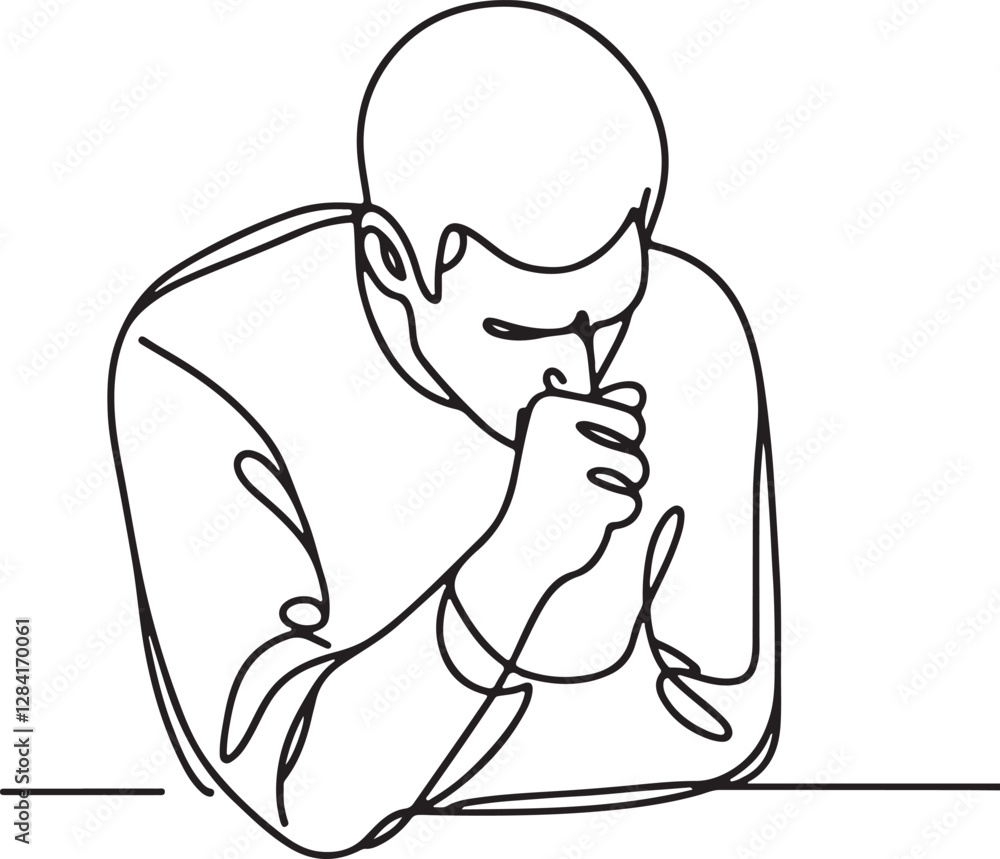 Simple Line Art of a Coughing Person Simple Line Art of a Coughing Person