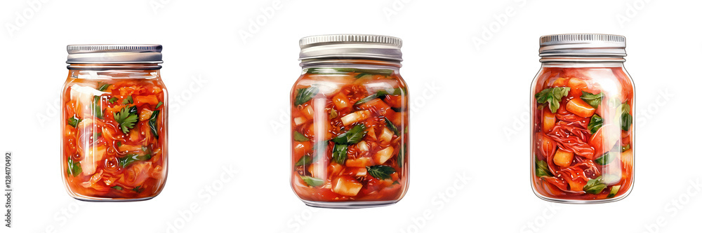 Jars of Colorful Vegetable Marinade with Fresh Herbs and Spices Jars of Colorful Vegetable Marinade with Fresh Herbs and Spices