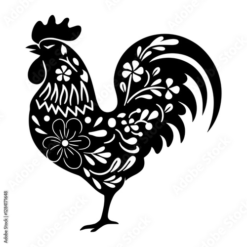 Floral Rooster Silhouette