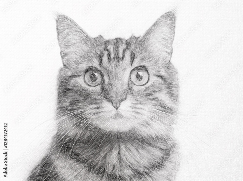 An AI-generated image of a tabby cat redrawn as a black-and-white pencil drawing An AI-generated image of a tabby cat redrawn as a black-and-white pencil drawing