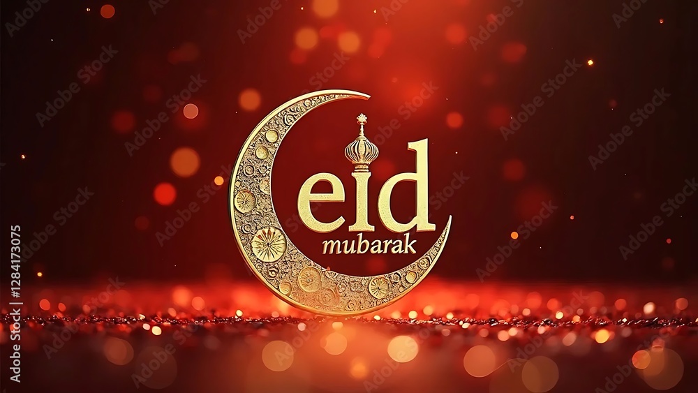 Naklejka premium Eid Mubarak: Crescent Moon Festive Celebration