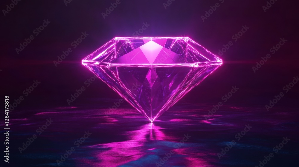 Neon Pink Diamond: Glowing Gemstone Reflection Neon Pink Diamond: Glowing Gemstone Reflection