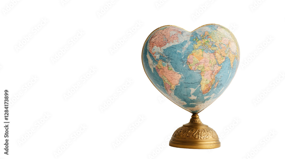 Heart-shaped globe showcasing world geography in a creative manner, emphasizing travel and exploration Heart-shaped globe showcasing world geography in a creative manner, emphasizing travel and exploration