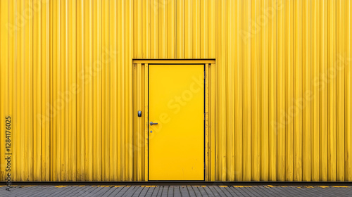 A yellow door is in front of a yellow wall