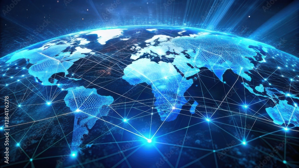 Digital Illustration of a World Map with Global Network Digital Illustration of a World Map with Global Network