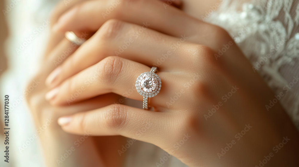 A heartfelt moment of a couple holding hands, the woman wearing a sparkling engagement ring, a sign of their commitment, soft natural light, blurred romantic background A heartfelt moment of a couple holding hands, the woman wearing a sparkling engagement ring, a sign of their commitment, soft natural light, blurred romantic background