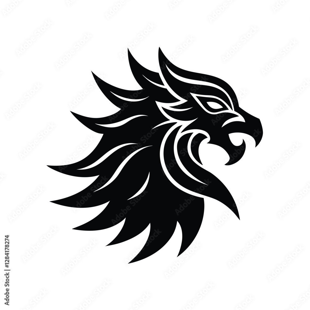 A black and white vector icon of a griffin head. A black and white vector icon of a griffin head.