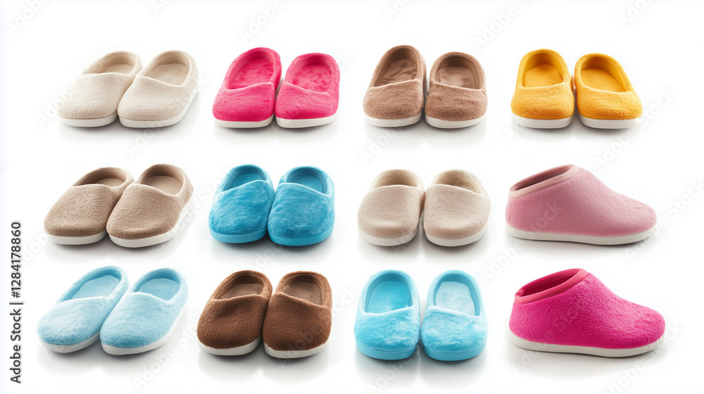 Fototapeta premium collection of set of slippers isolated on white background