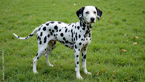 Wallpaper Mural Dalmatian in Green Grass with Scattered Leaves Torontodigital.ca