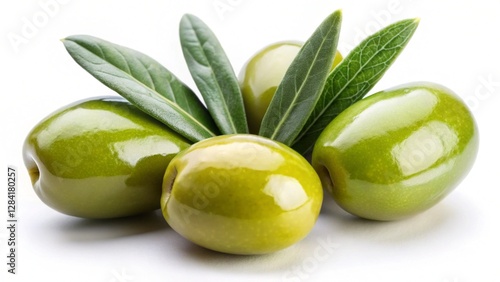 Wallpaper Mural Isolated green olives with leaves on white background for culinary and design purposes
 Torontodigital.ca