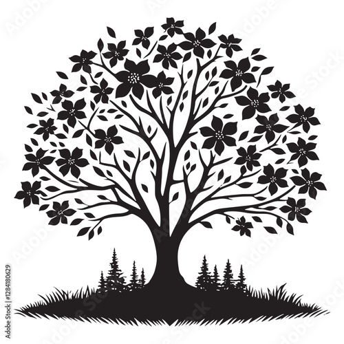 Dogwood Tree Silhouette - Professional and High-Quality Botanical Vector - Dogwood Tree Vector - Dogwood Icon
