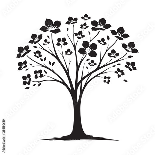Dogwood Tree Silhouette - Perfect for Graphic Design - Clean Floral Art - Dogwood Tree Vector - Dogwood Icon
