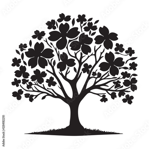 Isolated Dogwood Tree Silhouette - Perfect for Digital Artwork - High-Quality Dogwood Vector - Dogwood Icon
