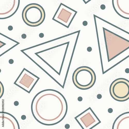 Geometric Harmony: Seamless Pattern: A visually engaging seamless pattern composed of an assortment of geometric shapes, creating a sense of balance.