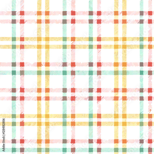 Plaid Pattern: Colorful seamless plaid pattern in an eye-catching design, featuring a harmonious blend of pastel hues, evoking feelings of nostalgia and comfort.