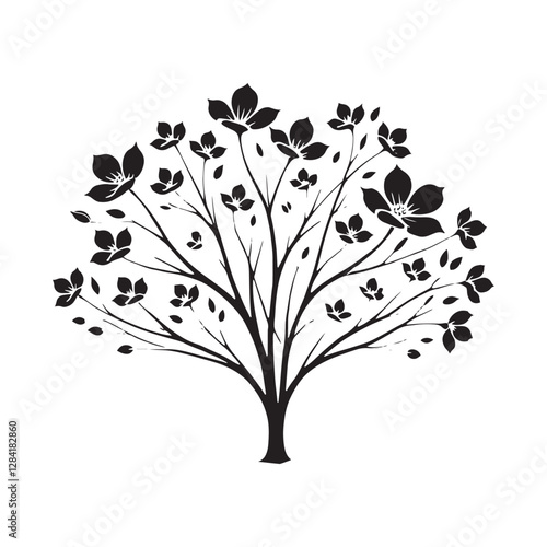 Dogwood Tree Silhouette - Perfect for Branding - Minimalist Blossom Drawing - Dogwood Tree Vector - Dogwood Icon

