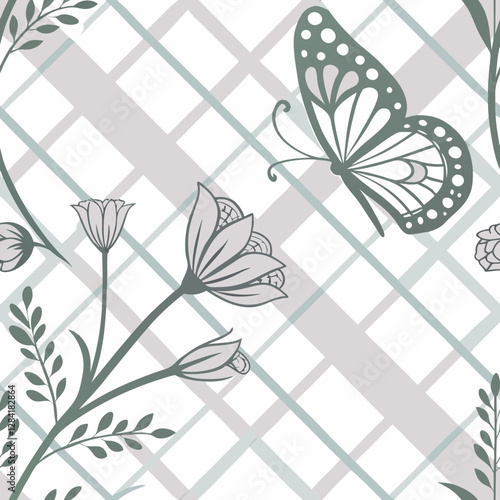 Whimsical Flora and Fauna Illustration: A delicate illustration featuring a graceful butterfly soaring amidst stylized floral elements, with a soft, airy aesthetic.