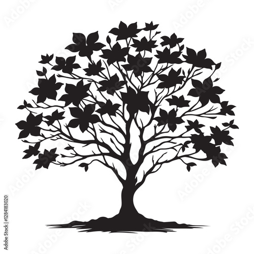 Bold Dogwood Tree Silhouette - Sharp and Defined Botanical Shape - Dogwood Tree Vector - Dogwood Icon
