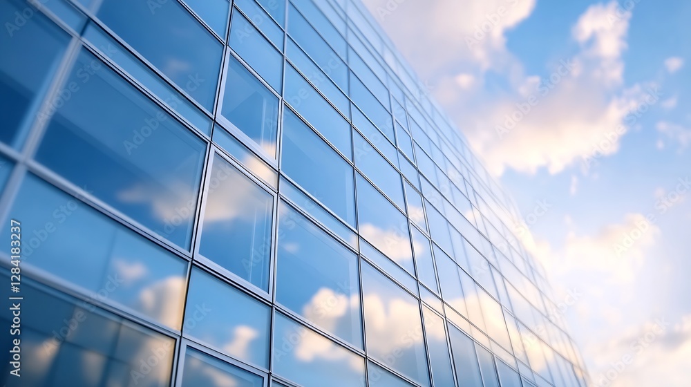 Contemporary glass building reflecting soft clouds creating a dynamic architectural scene : Generative AI Contemporary glass building reflecting soft clouds creating a dynamic architectural scene : Generative AI