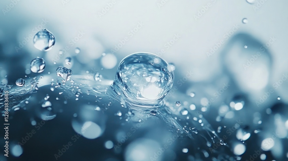 Water droplet impact, surface tension, bokeh background, purity, ad Water droplet impact, surface tension, bokeh background, purity, ad