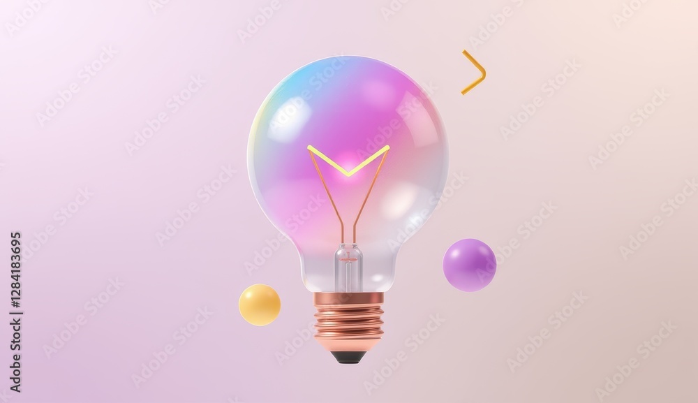 A stylized lightbulb with a gradient of pink and yellow on a pastel background, symbolizing creativity and ideas.