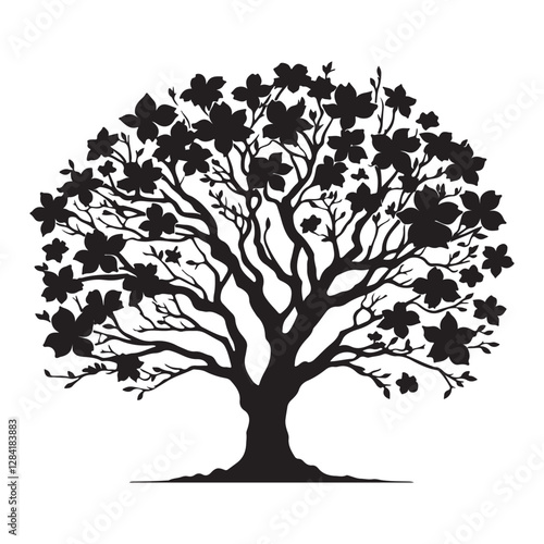 Dogwood Tree Silhouette - Artistic Nature Illustration - Dogwood Blossom Design - Dogwood Tree Vector - Dogwood Icon
