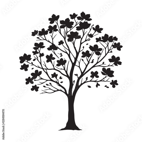 Minimalist Dogwood Tree Silhouette - Decorative Floral Design - Elegant Dogwood Tree Art - Dogwood Vector - Dogwood Icon
