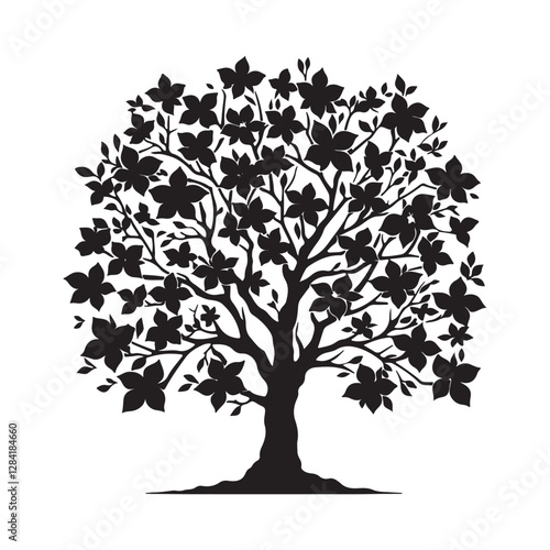 Simple Dogwood Tree Silhouette - Clean Botanical Drawing - Dogwood Tree Vector - Minimalist Dogwood Icon
