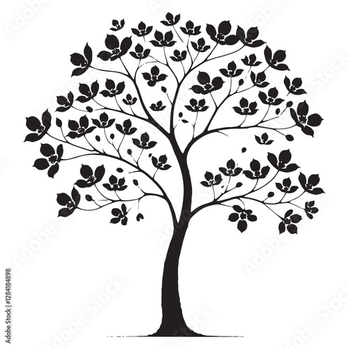 High-Quality Dogwood Tree Silhouette - Black and White Botanical Art - Dogwood Tree Vector - Dogwood Icon
