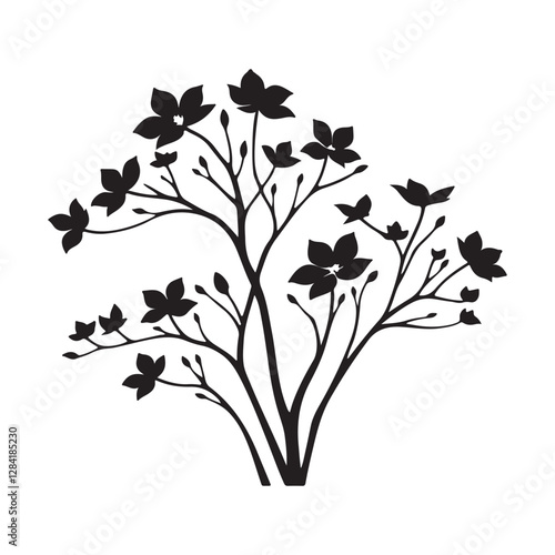 Stylized Dogwood Tree Silhouette - Blooming Dogwood Outline - Dogwood Tree Vector - Minimalist Dogwood Illustration - Dogwood Icon
