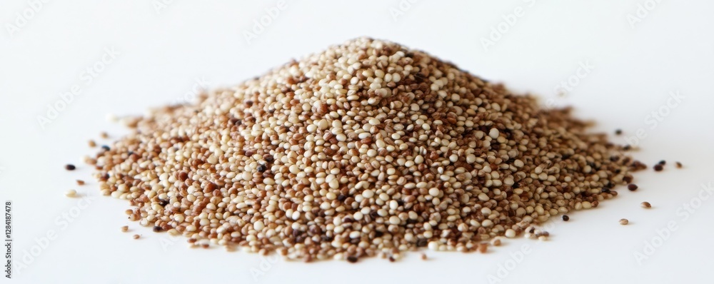 Close-up of a pile of colorful quinoa seeds on white background Close-up of a pile of colorful quinoa seeds on white background