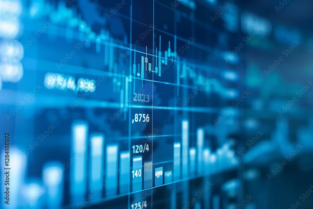Fototapeta premium Stills of financial tables, charts, and graphs with a blue background. Business data analysis concept