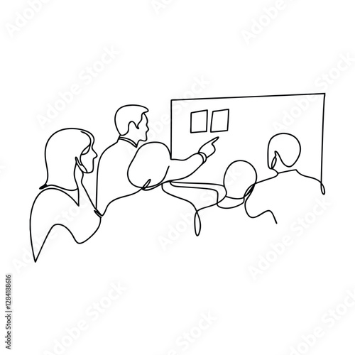 Singleline drawing Business meeting, presentation, team, strategy, collaboration, planning, ideas, p