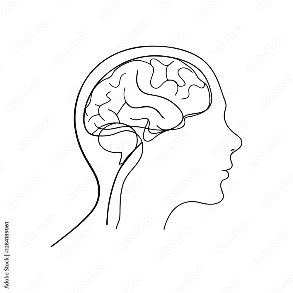 Human Brain Anatomy SingleLine Drawing, Mind, Intellect, Cognition, Neurology Human Brain Anatomy SingleLine Drawing, Mind, Intellect, Cognition, Neurology