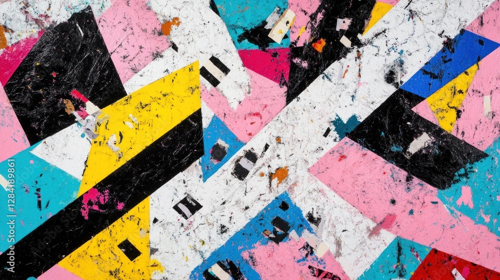 Fototapeta premium Abstract Geometric Color Explosion: A Vibrant Canvas of Pink, Yellow, and Blue Hues