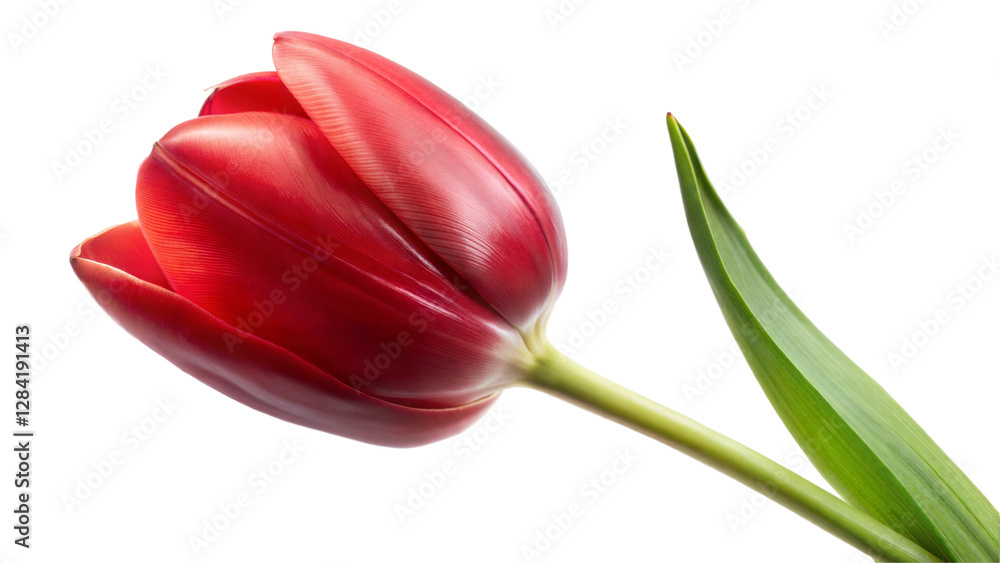 Single Red Tulip with Smooth Velvety Petals on a Transparent Background Single Red Tulip with Smooth Velvety Petals on a Transparent Background