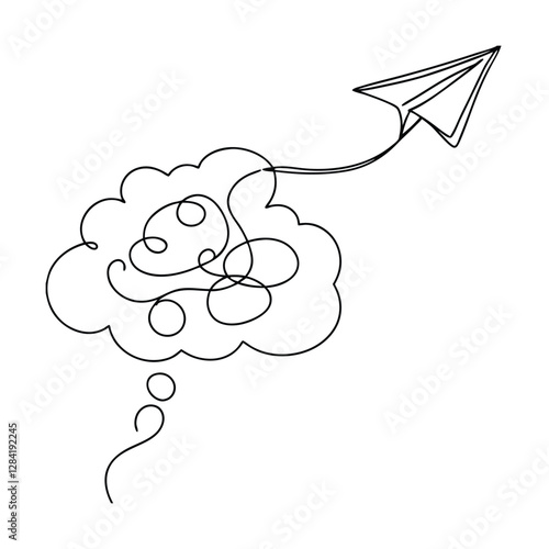 Paper Airplane Takes Flight From Tangled Thought Cloud
