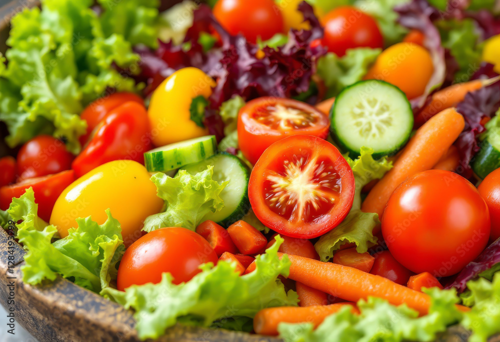 Close up of vibrant garden salad with various vegetables Close up of vibrant garden salad with various vegetables