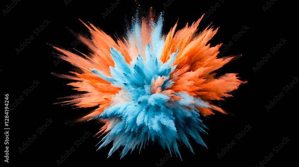 Vibrant Teal and Orange Powder Explosion: A Dynamic 3D Render AI Generated Vibrant Teal and Orange Powder Explosion: A Dynamic 3D Render AI Generated