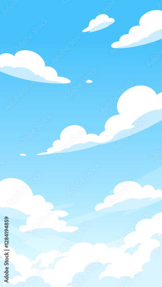 かわいいシンプルな雲が浮かぶ空の背景イラスト_16:9_縦 かわいいシンプルな雲が浮かぶ空の背景イラスト_16:9_縦