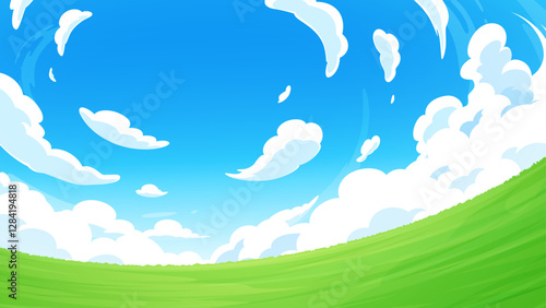 見上げた空と草原の背景イラスト_16:9